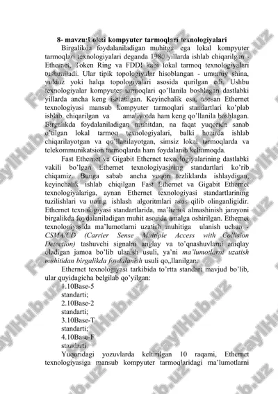 kompyuter tarmoqlari texnologiyalari — DOC