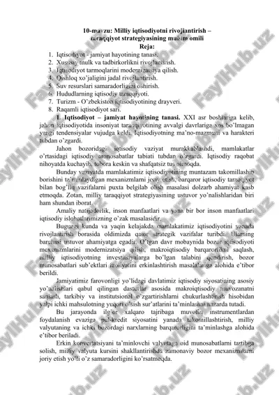 milliy iqtisodiyotni rivojlantirish – taraqqiyot strategiyasining muhim omili — DOC