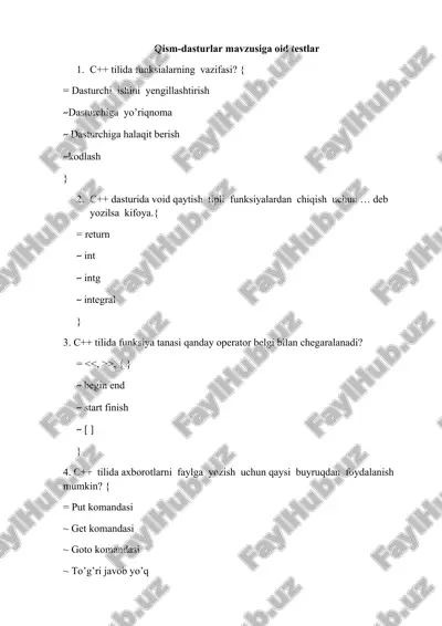 c++ tilida funksialarning vazifasi — DOC