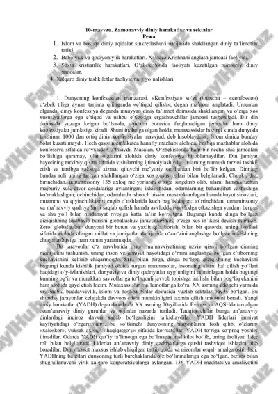 zamonavviy diniy harakatlar va sektalar — DOC