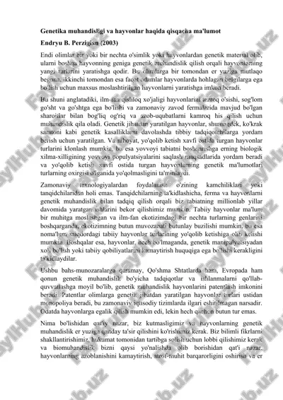 genetika muhandisligi va hayvonlar — DOC