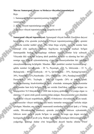 samarqand, jizzax va sirdaryo viloyatlari toponimiyasi — DOC