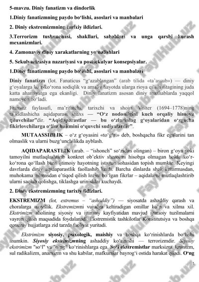 diniy fanatizm va dindorlik — DOC