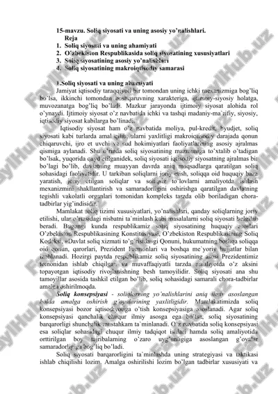 soliq siyosati va uning asosiy yo’nalishlari — DOC