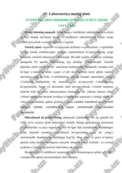 o'simliklarni mikroklonlash va ekish usullari — DOC