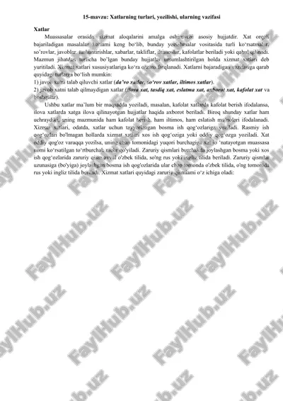 xatlarning turlari, yozilishi, ularning vazifasi — DOC