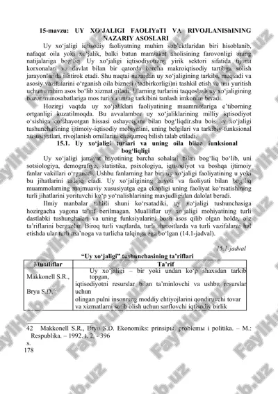 uy xo‘jaligi faoliyati va rivojlanishining nazariy asoslari — DOC