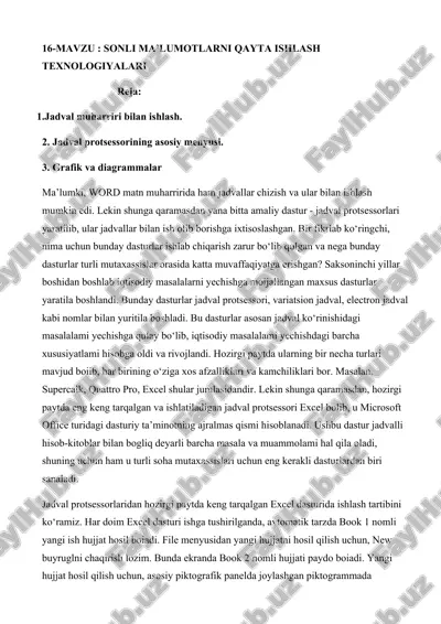 sonli ma'lumotlarni qayta ishlash texnologiyalari — DOC
