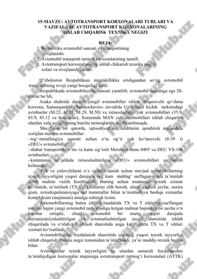 avtotransport korxonalarining ishlab chikarish texnika negizi — DOC