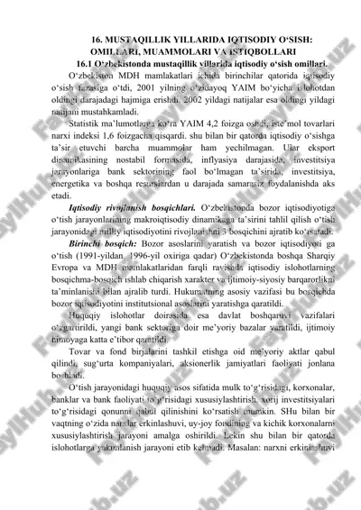 mustaqillik yillarida iqtisodiy o‘sish: omillari, muammolari va istiqbollari — DOC
