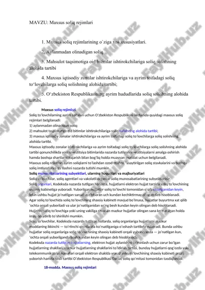 maxsus soliq rejimlari — DOC