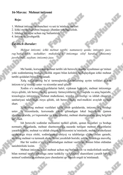 mehnat intizomi — DOC