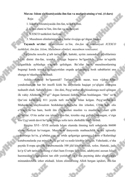 islom sivilizatsiyasida ilm-fan va madaniyat — DOC