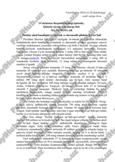 banklar faoliyati haqida ma'lumotlar — DOC