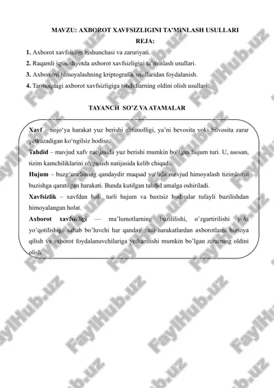 axborot xavfsizligini ta’minlash usullari — DOC