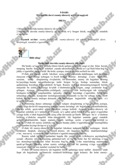 mustaqillik davri rasmiy-idoraviy ish uslubi — DOC