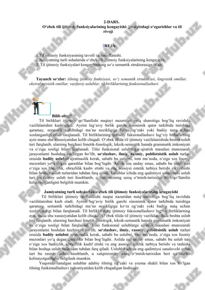 o‘zbek tili ijtimoiy funksiyalarining kengayishi — DOC
