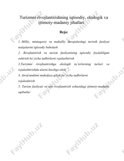 turizmni rivojlantirishning iqtisodiy, ekologik va ijtimoiy-madaniy jihatlari — DOC