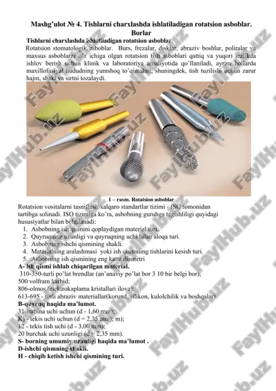 rotatsion stomatologik asboblar — DOC
