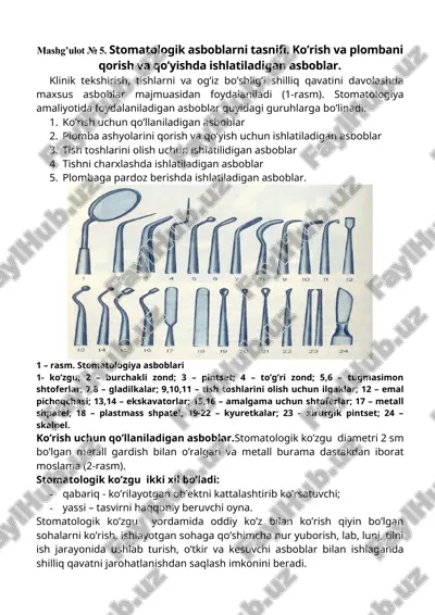 stomatologik asboblarni tasnifi — DOC