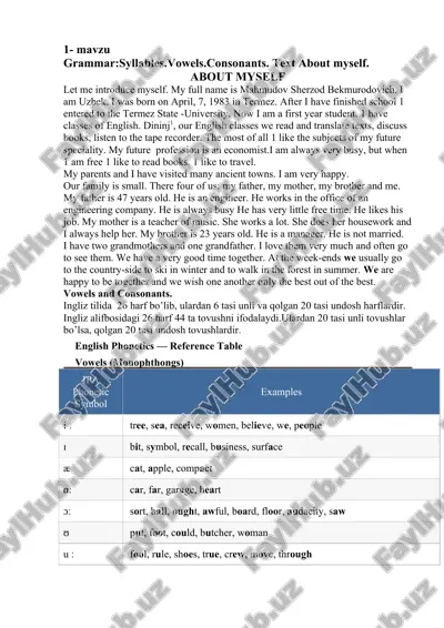 about myself grammar analysis — DOC