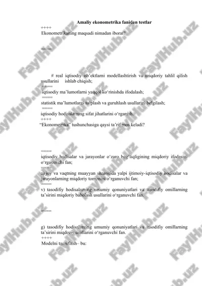 amaliy ekonometrika fanidan testlar — DOC