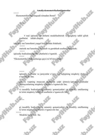 ekonometrika fanidan testlar — DOC