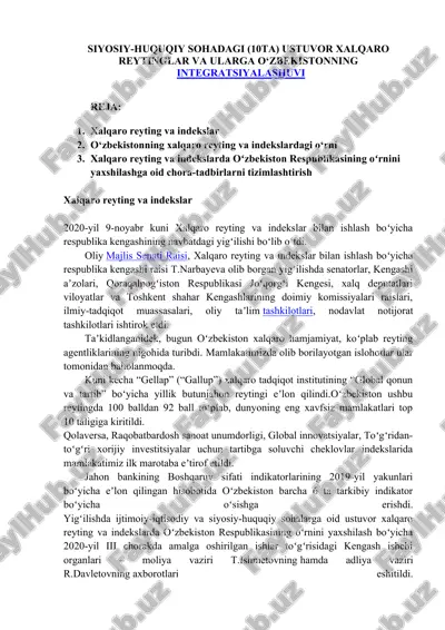 xalqaro reytinglar va ularga o‘zbekistonning integratsiyalashuvi — DOC