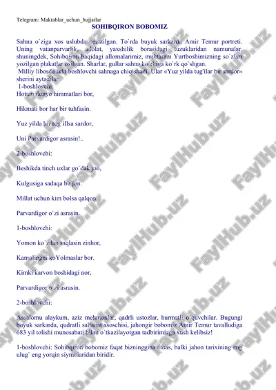 plakatlar to'plami amir temur haqida — DOC