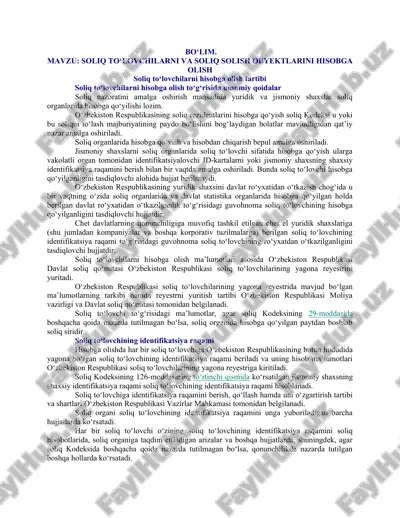 soliq to‘lovchilarni va soliq solish obyektlarini hisobga olish — DOC