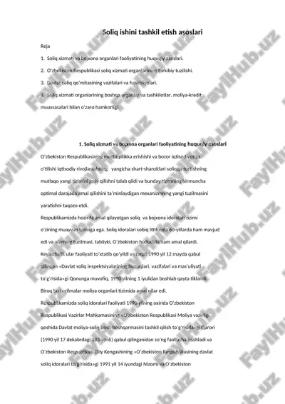 soliq ishini tashkil etish asoslari — DOC