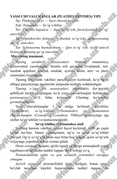 yassi chuvalchanglar (platiielminthes) tipi — DOC