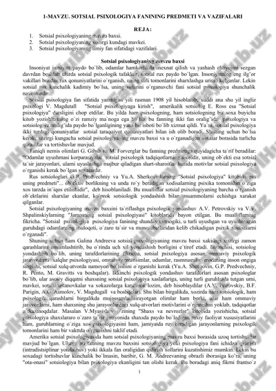 sotsial psixologiya fanining predmeti va vazifalari — DOC