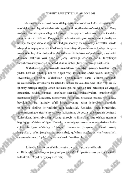 xorijiy investitsiyalar bo`limi — DOC
