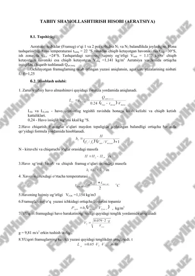 tabiiy shamollashtirish hisobi (aeratsiya) — DOC