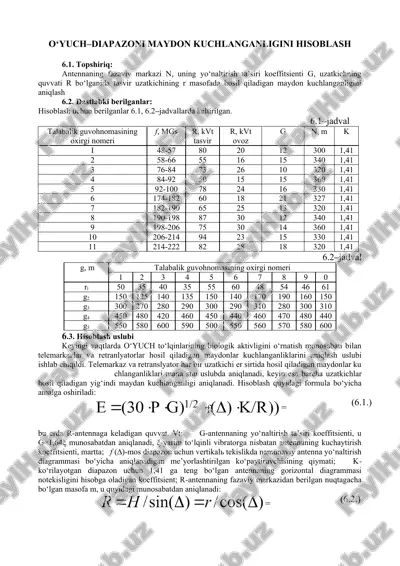 o‘yuch–diapazoni maydon kuchlanganligini hisoblash — DOC