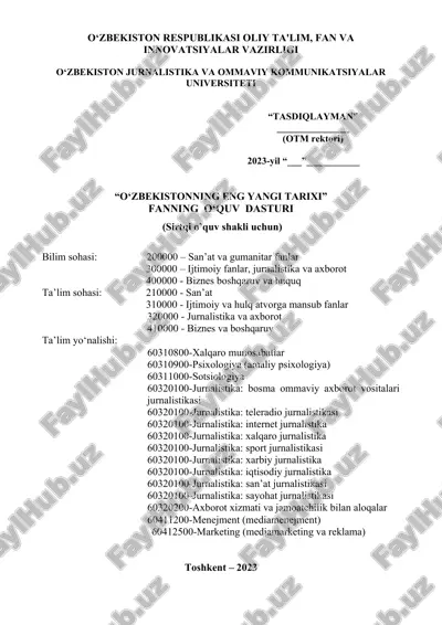 "o‘zbekistonning eng yangi tarixi: fanning o‘quv dasturi" — DOC