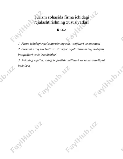 turizm sohasida firma ichidagi rejalashtirishning xususiyatlari — DOC