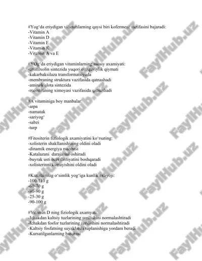 yog‘da eriydigan vitaminlarning qaysi biri koferment vazifasini bajaradi — DOCX