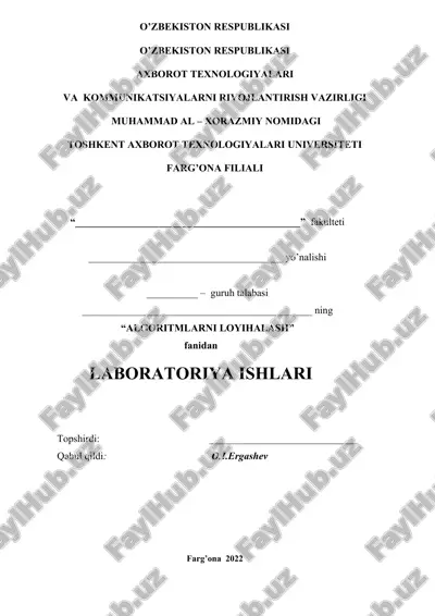 laboratoriya ishi - algoritmlarni loyihalash faniga kirish — DOCX