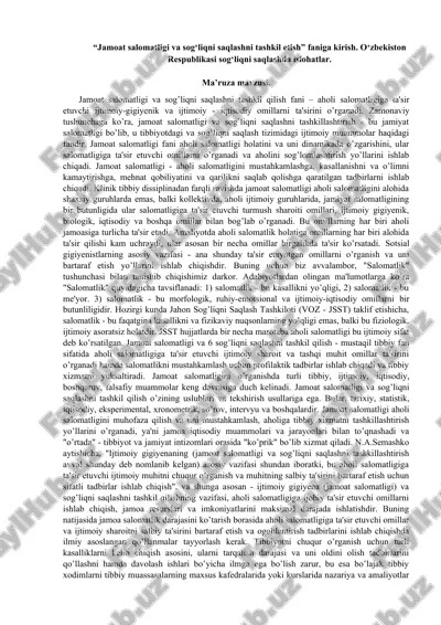 jamoat salomatligi va sog‘liqni saqlashni tashkil etish — DOCX