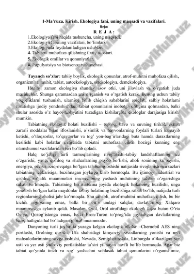 ekologiya fanining maqsadi va vazifalari — DOC