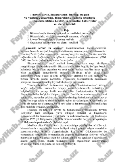biozararlanish fanining maqsad va vazifalari, dolzarbligi — DOCX