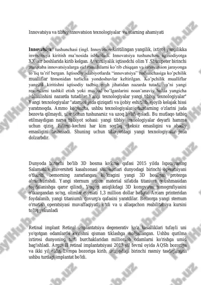 innovatsiya va tibbiy innovatsion texnologiyalar va ularning ahamiyati — PDF