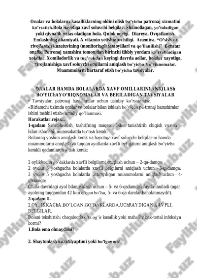 onalar va bolalar xavf omillarini aniqlash bo'yicha yo'riqnoma va tavsiyalar — PDF