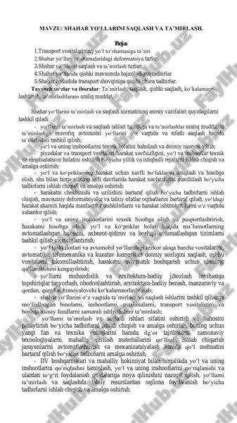 shahar yo‘llarini saqlash va ta’mirlash xizmati — PDF