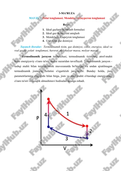 termodinamika tenglamasi va ideal gazlar — DOC
