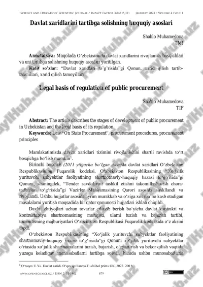 davlat xaridlarini tartibga solishning huquqiy asoslari — PDF