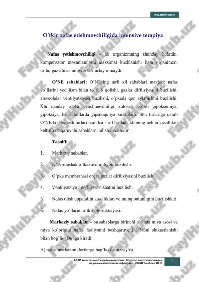 o'tkir nafas etishmovchiligida intensive terapiya — PDF