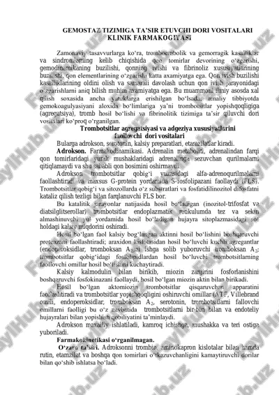 gemostaz tizimiga ta’sir etuvchi dori vositalari — PDF